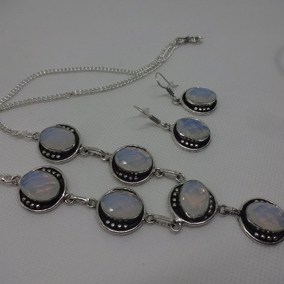 Stunning "OPALITE" Handmade Sterling Necklace & Earrings  #426 - Picture 1 of 3